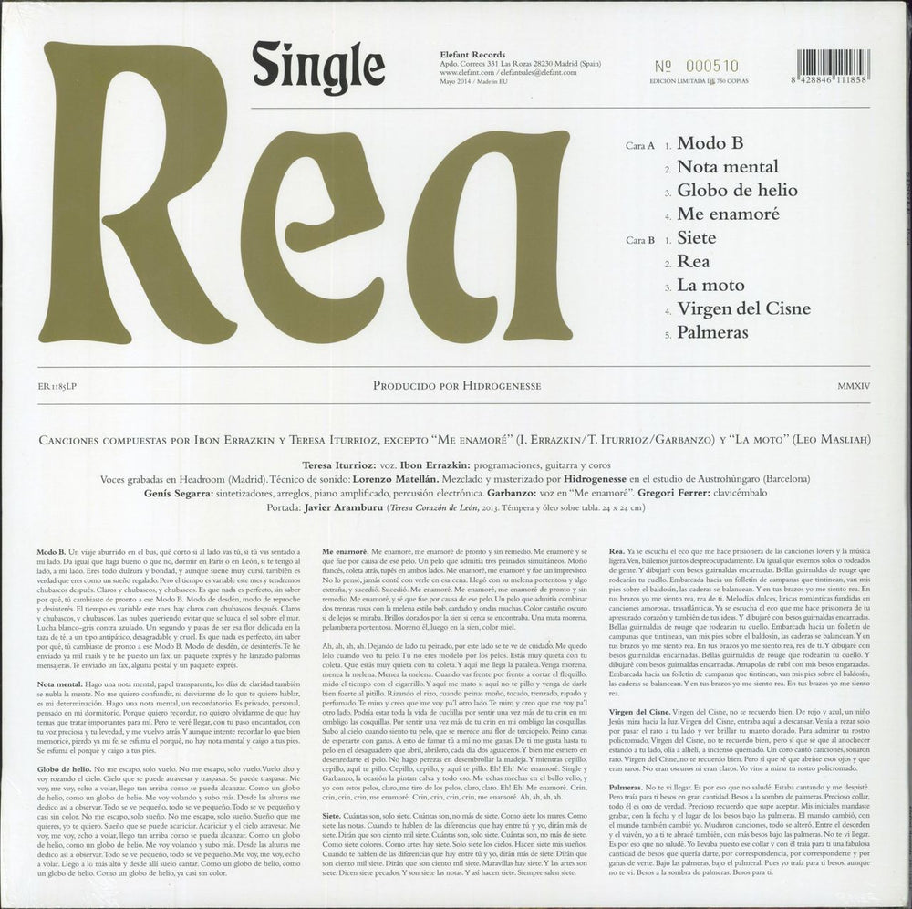 Single Rea - Numbered - Sealed Spanish vinyl LP album (LP record) 8428846111858