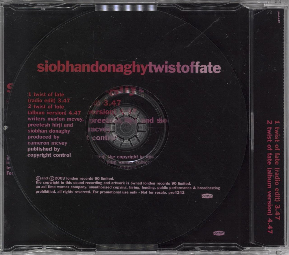 Siobhan Donaghy Twist Of Fate UK Promo CD-R acetate IOBCRTW256760