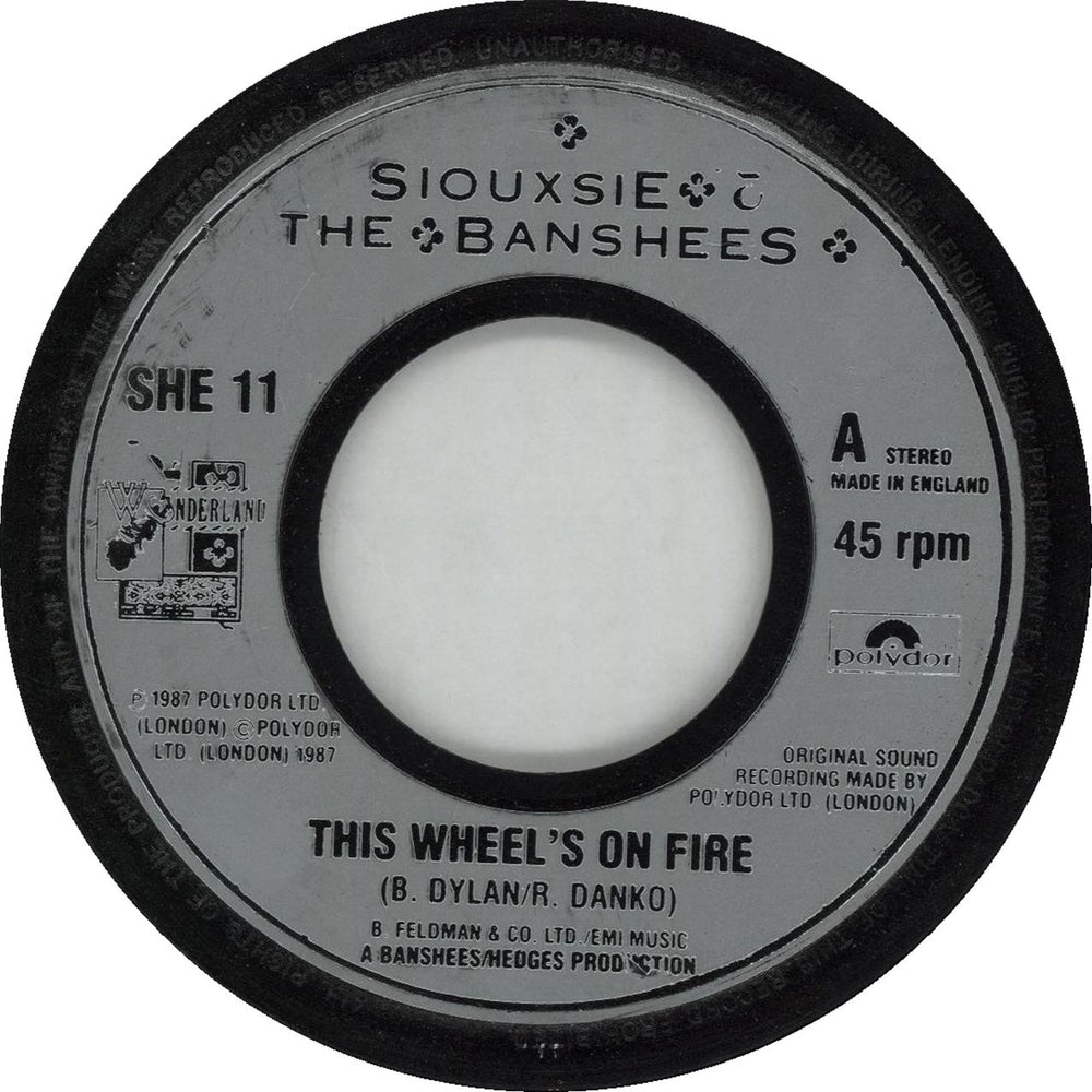 Siouxsie & The Banshees This Wheels On Fire - Jukebox UK 7" vinyl single (7 inch record / 45) SHE11