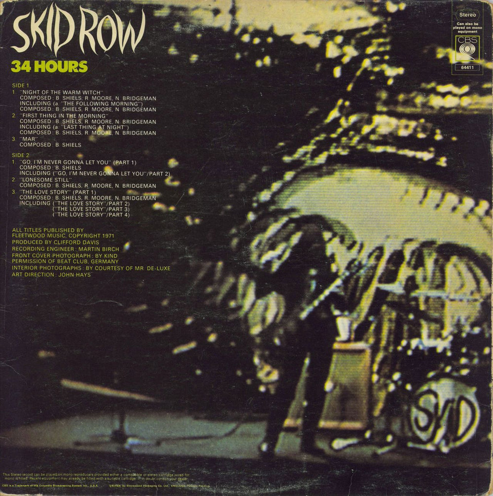 Skid Row (70s) 34 Hours - 1st - VG UK vinyl LP album (LP record)