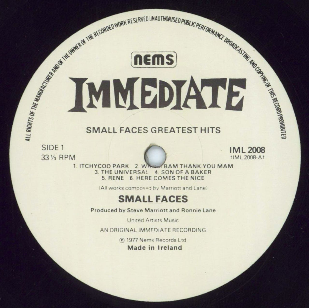 Small Faces Greatest Hits Irish vinyl LP album (LP record) SMFLPGR812572