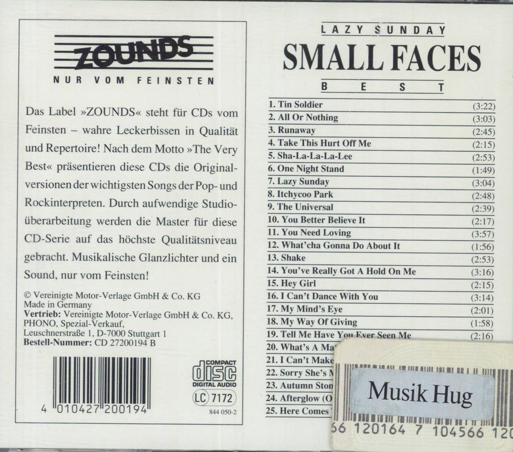 Small Faces Lazy Sundays - Best German CD album (CDLP)