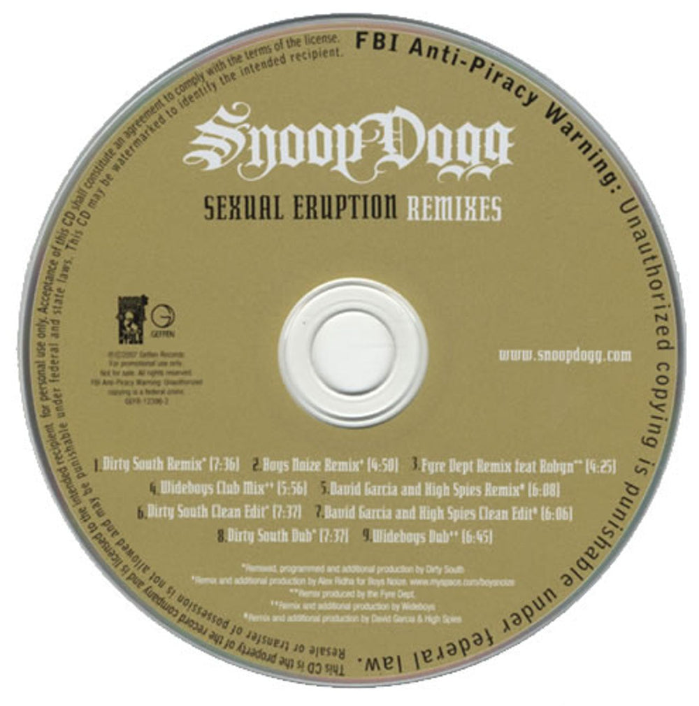 Snoop Doggy Dogg Sexual Eruption - Remixes US Promo CD single (CD5 / 5") GEFR-12396-2