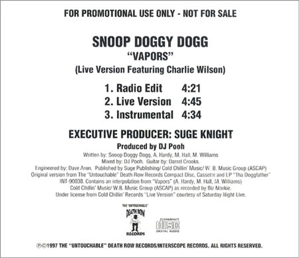 Snoop Doggy Dogg Vapors US Promo CD single (CD5 / 5") INT5P-6131