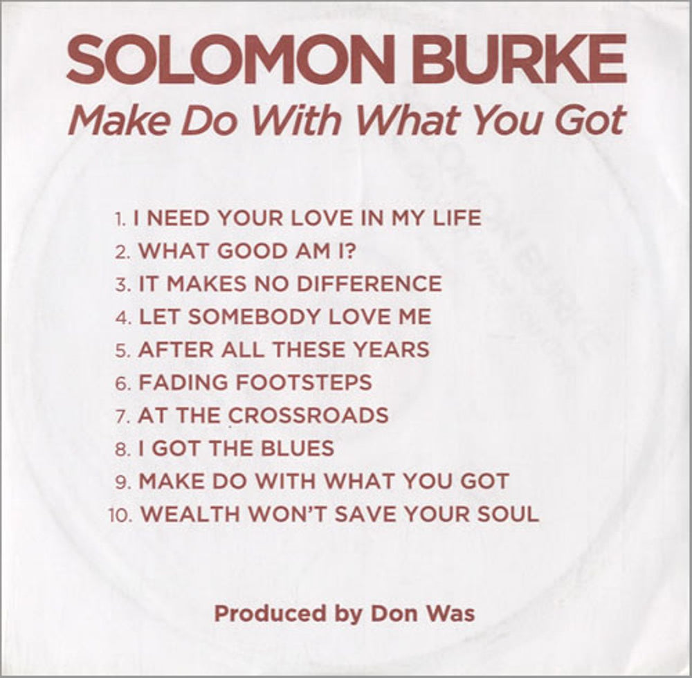 Solomon Burke Make Do With What You Got US Promo CD album (CDLP) PRO-00014