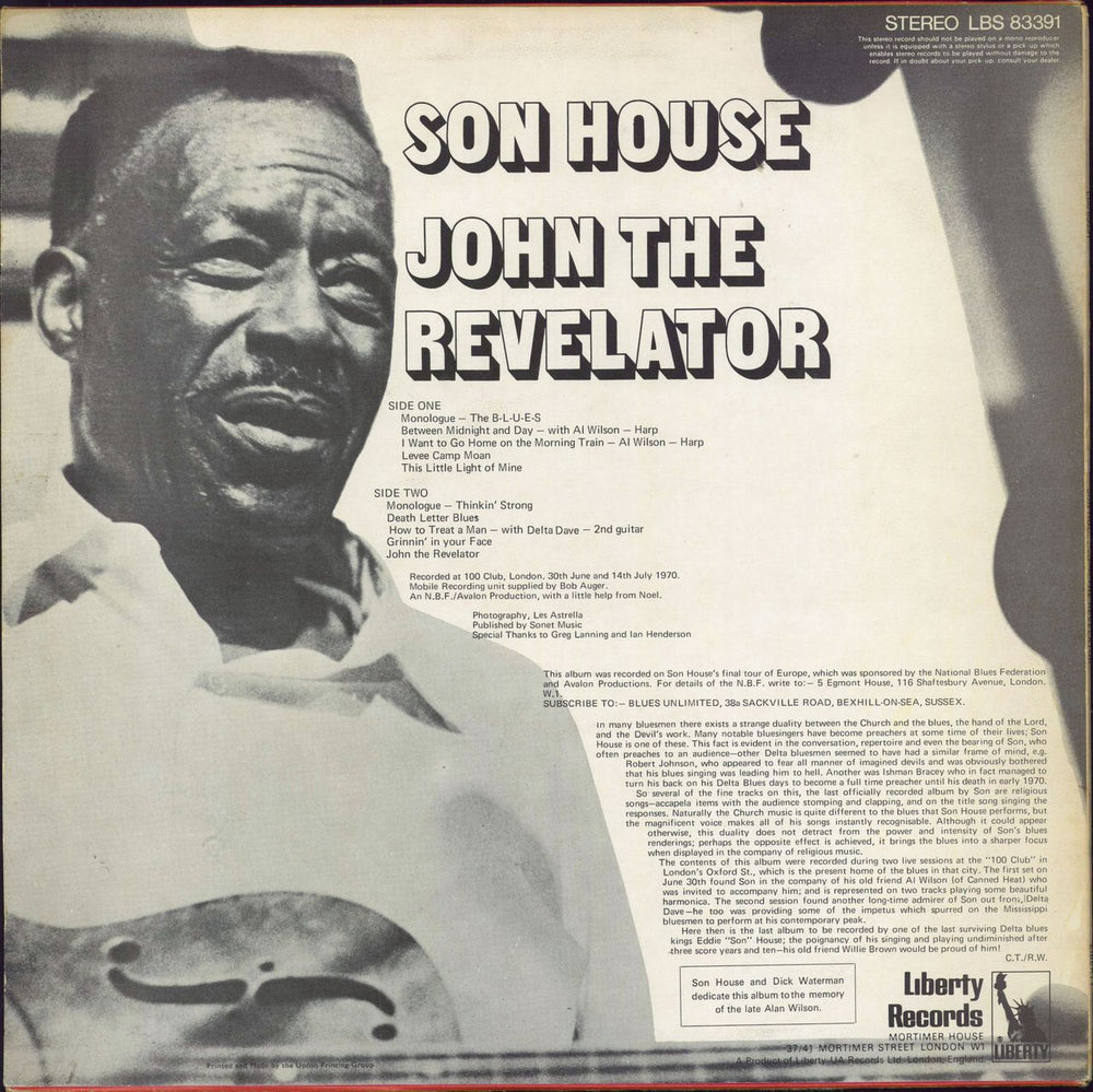 Son House John The Revelator UK vinyl LP album (LP record)