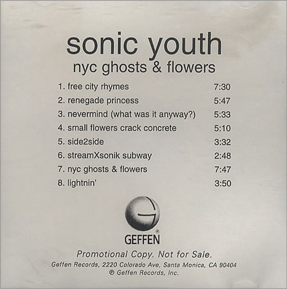 Sonic Youth NYC Ghosts & Flowers US Promo CD-R acetate CD ACETATE