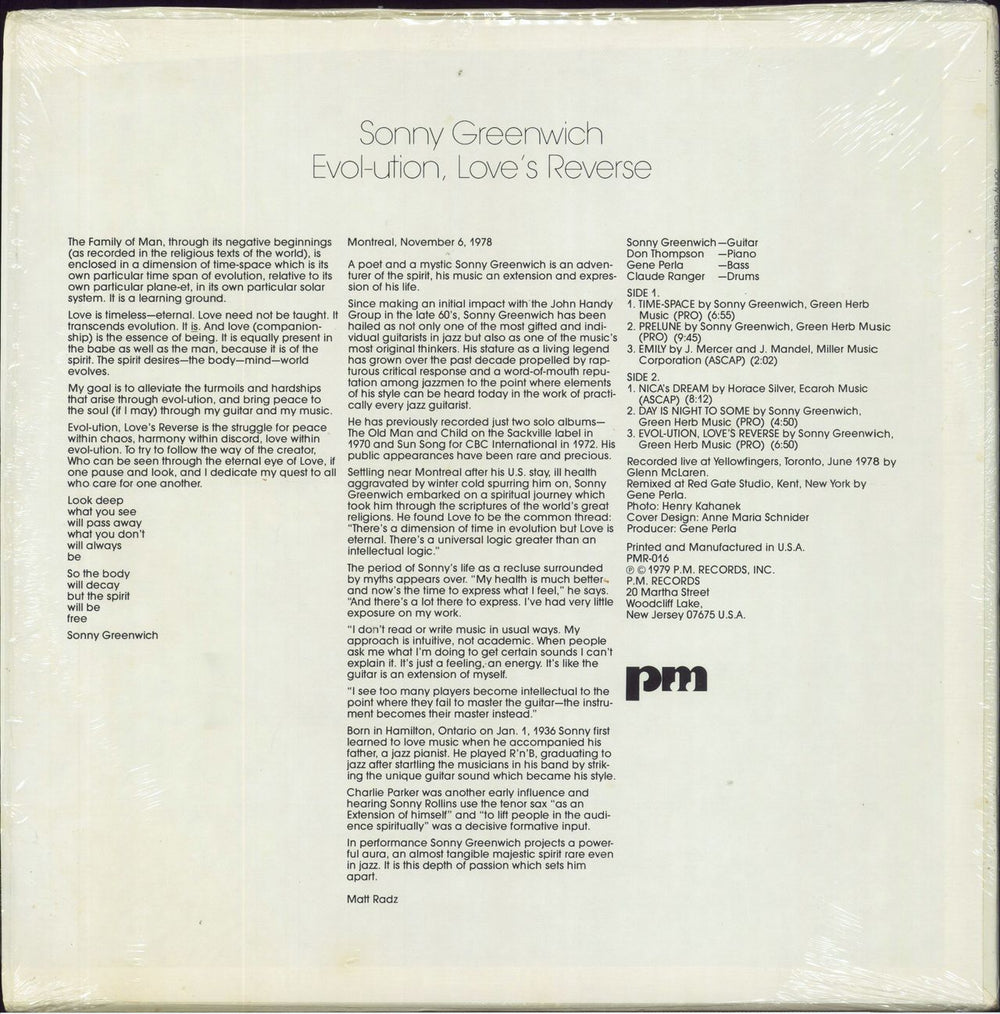 Sonny Greenwich Evol-ution, Love's Reverse US vinyl LP album (LP record)