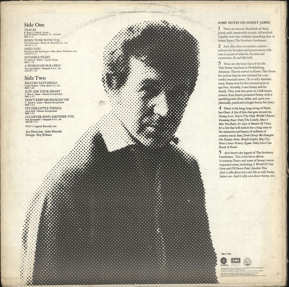 Sonny James Traces US vinyl LP album (LP record)