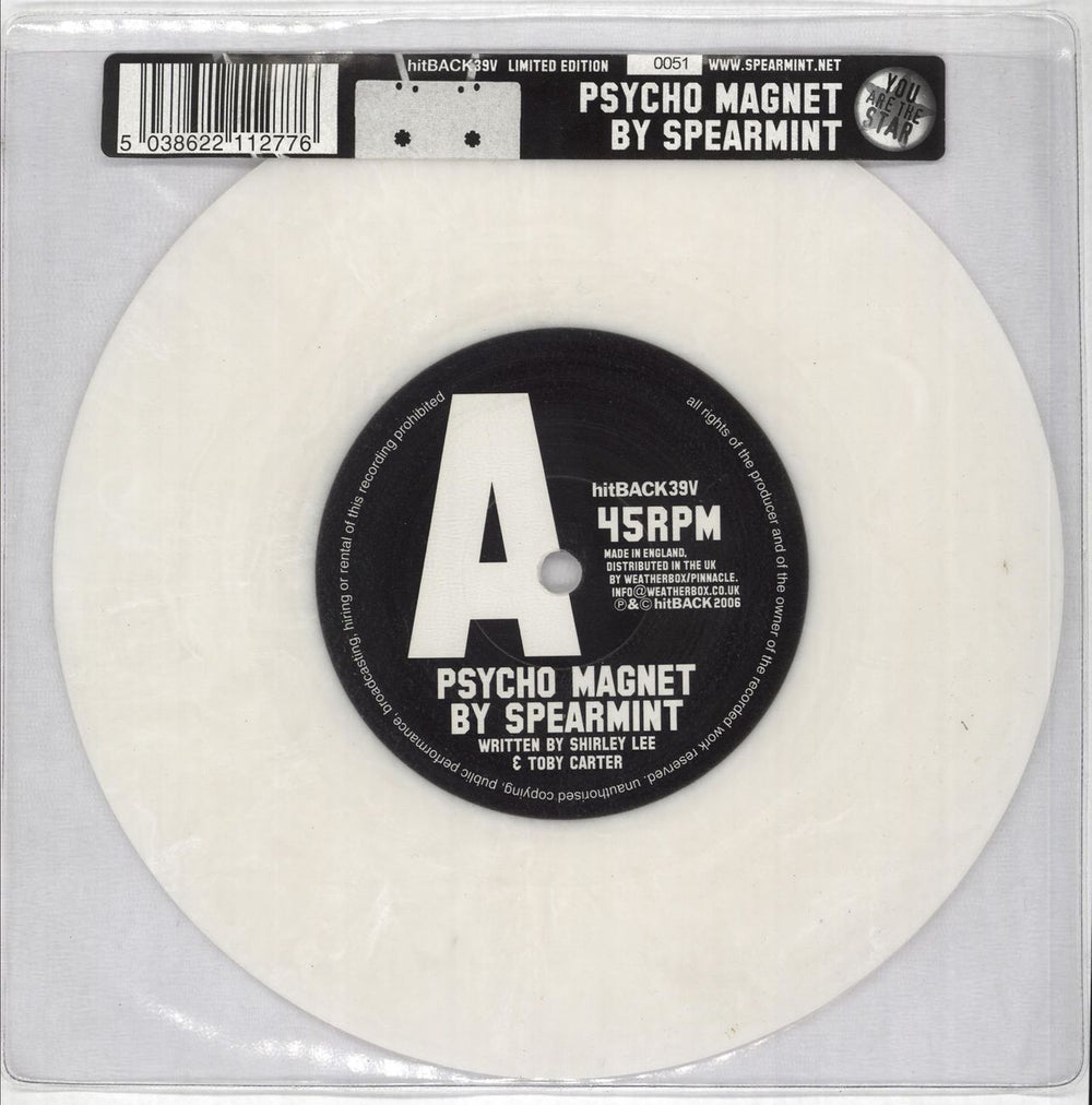 Spearmint Psycho Magnet - White Vinyl + Numbered UK 7" vinyl single (7 inch record / 45) HITBACK39V