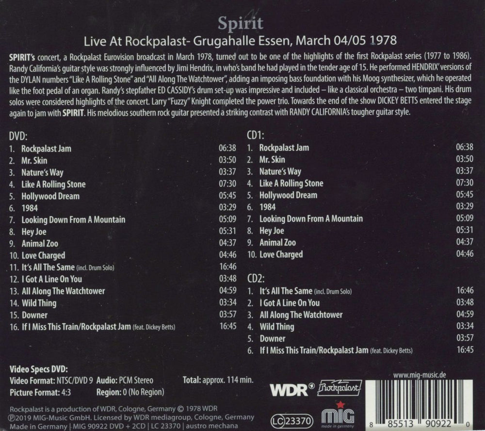 Spirit Live At Rockpalast 1978 German 3-disc CD/DVD Set 885513909220