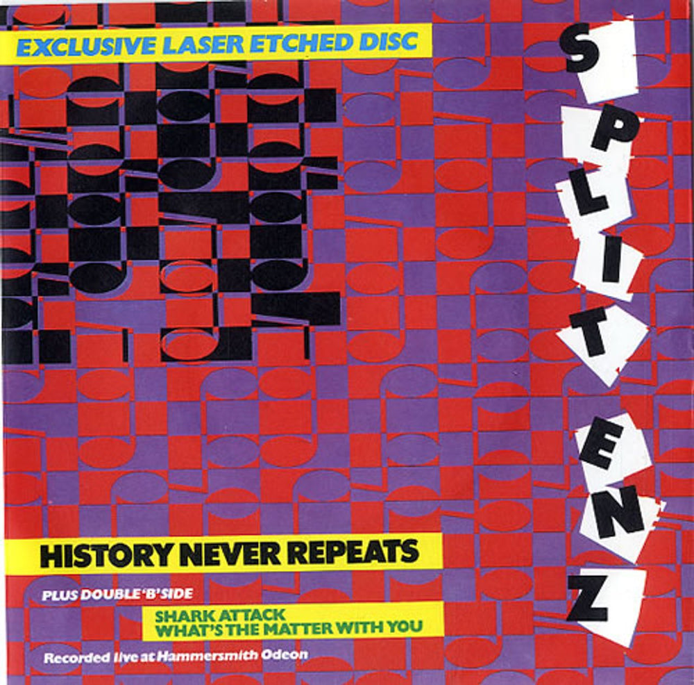 Split Enz History Never Repeats - Laser Etched UK Promo 7" vinyl single (7 inch record / 45) AMS8128