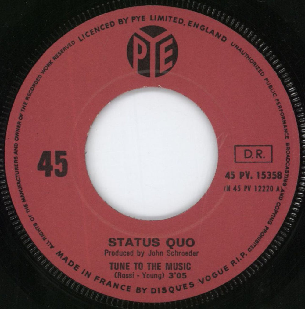 Status Quo Tune To The Music French 7" vinyl single (7 inch record / 45) QUO07TU232506