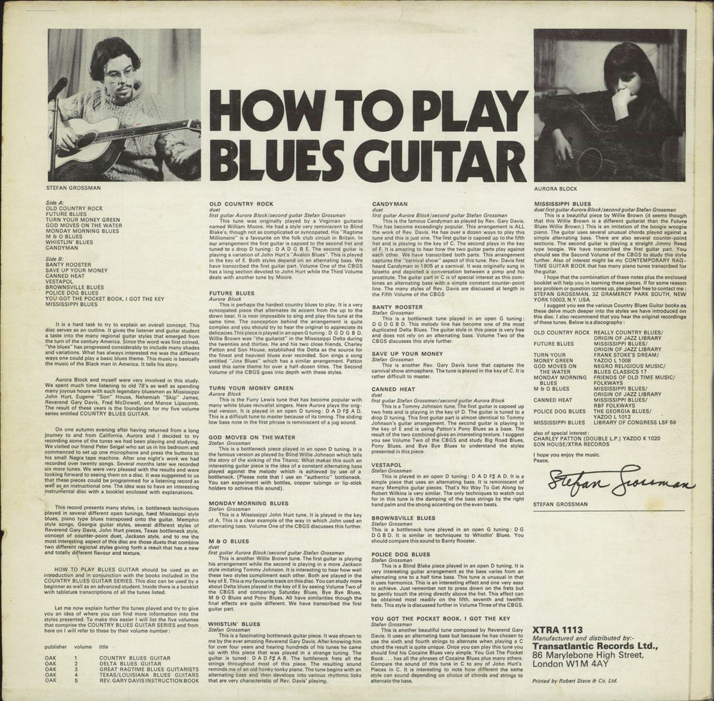 Stefan Grossman How To Play Blues Guitar + Booklet UK vinyl LP album (LP record)