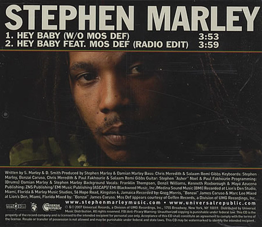 Stephen Marley Hey Baby US Promo CD single (CD5 / 5") LE5C5HE405240