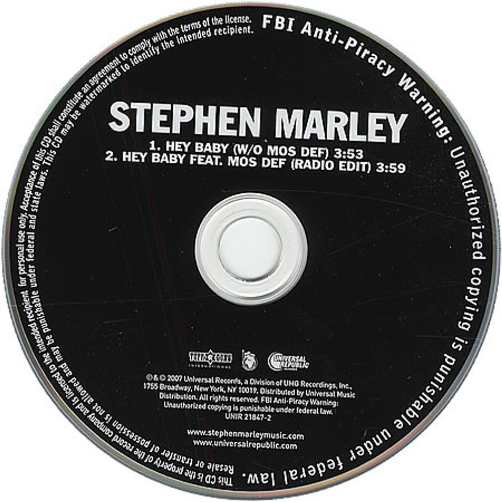 Stephen Marley Hey Baby US Promo CD single (CD5 / 5") UNIR21847-2