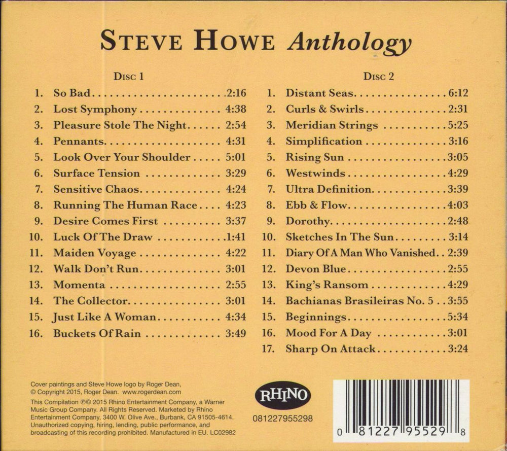 Steve Howe Anthology (A Solo Career Retrospective) UK 2 CD album set (Double CD) 081227955298