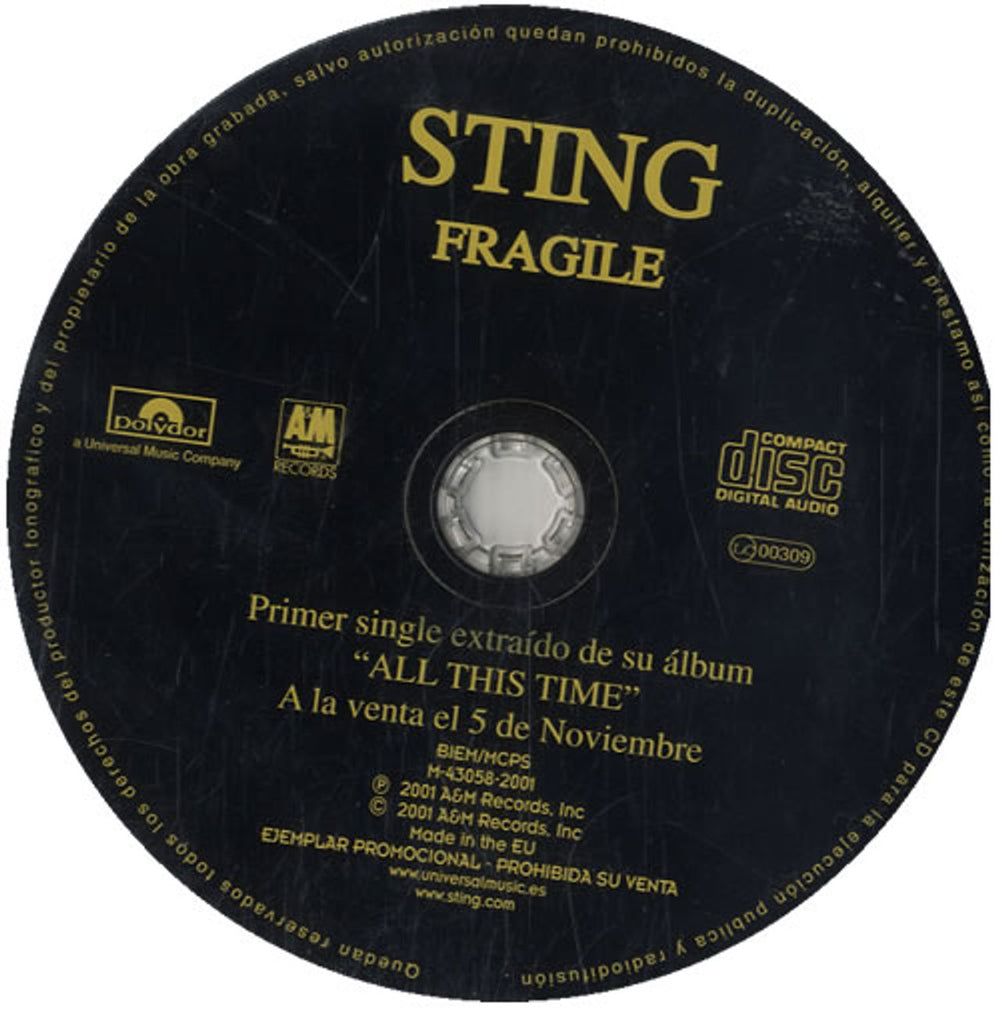 Sting Fragile Spanish Promo CD single (CD5 / 5") STING2#1