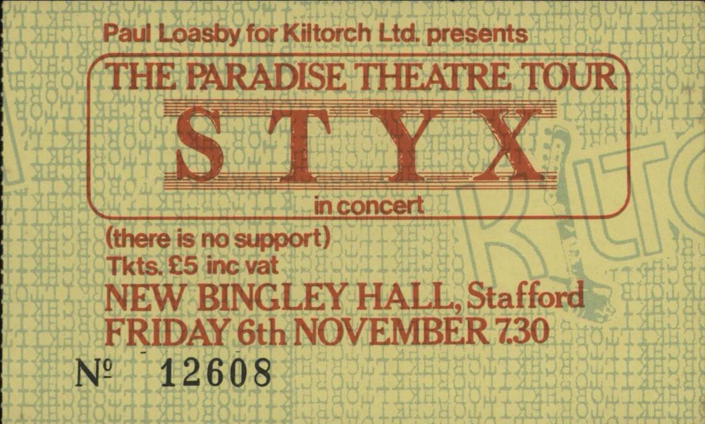 Styx The Paradise Theatre Tour - Official Programme + Ticket Stubs UK tour programme STXTRTH679701