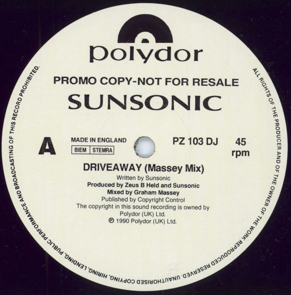 Sunsonic Driveaway UK 12" vinyl single (12 inch record / Maxi-single) PZ103DJ