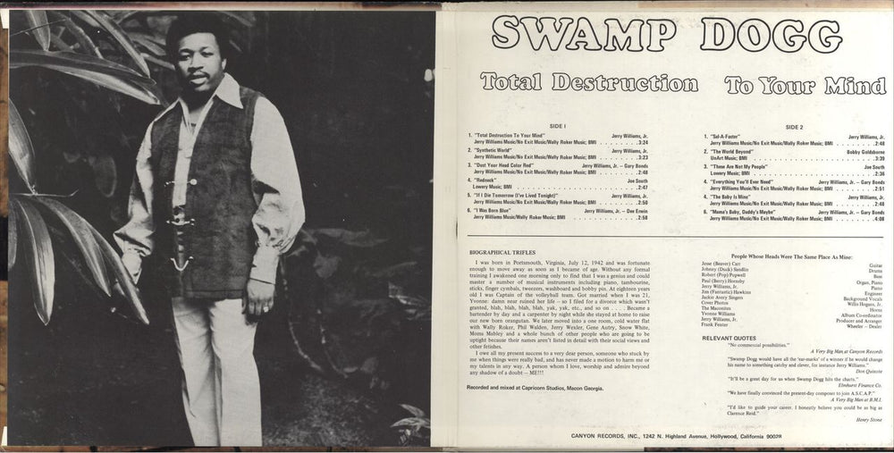 Swamp Dogg Total Destruction To Your Mind US 2-LP vinyl record set (Double LP Album) S2W2LTO792289