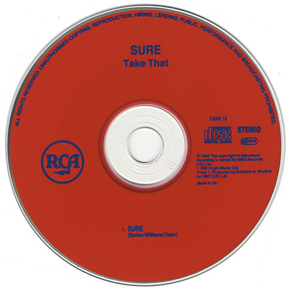 Take That Sure UK Promo CD single (CD5 / 5") TAKE19
