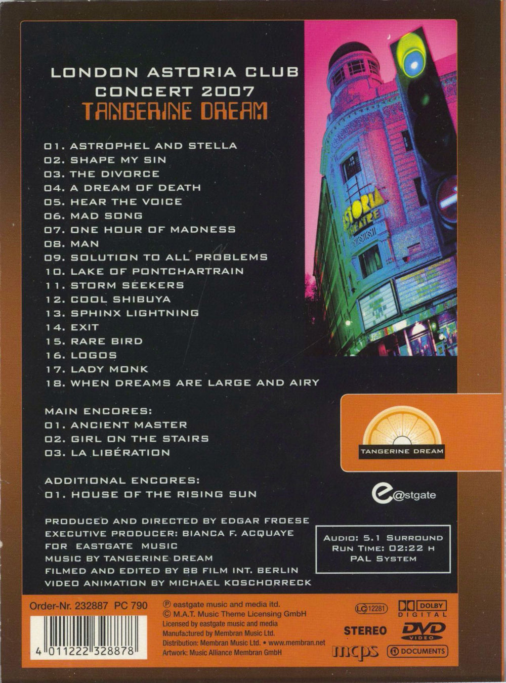 Tangerine Dream London Astoria Club Concert 2007 German DVD 4011222328878