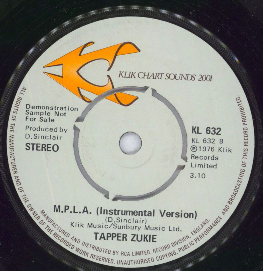 Tapper Zukie M.P.L.A. - A Label UK Promo 7" vinyl single (7 inch record / 45)