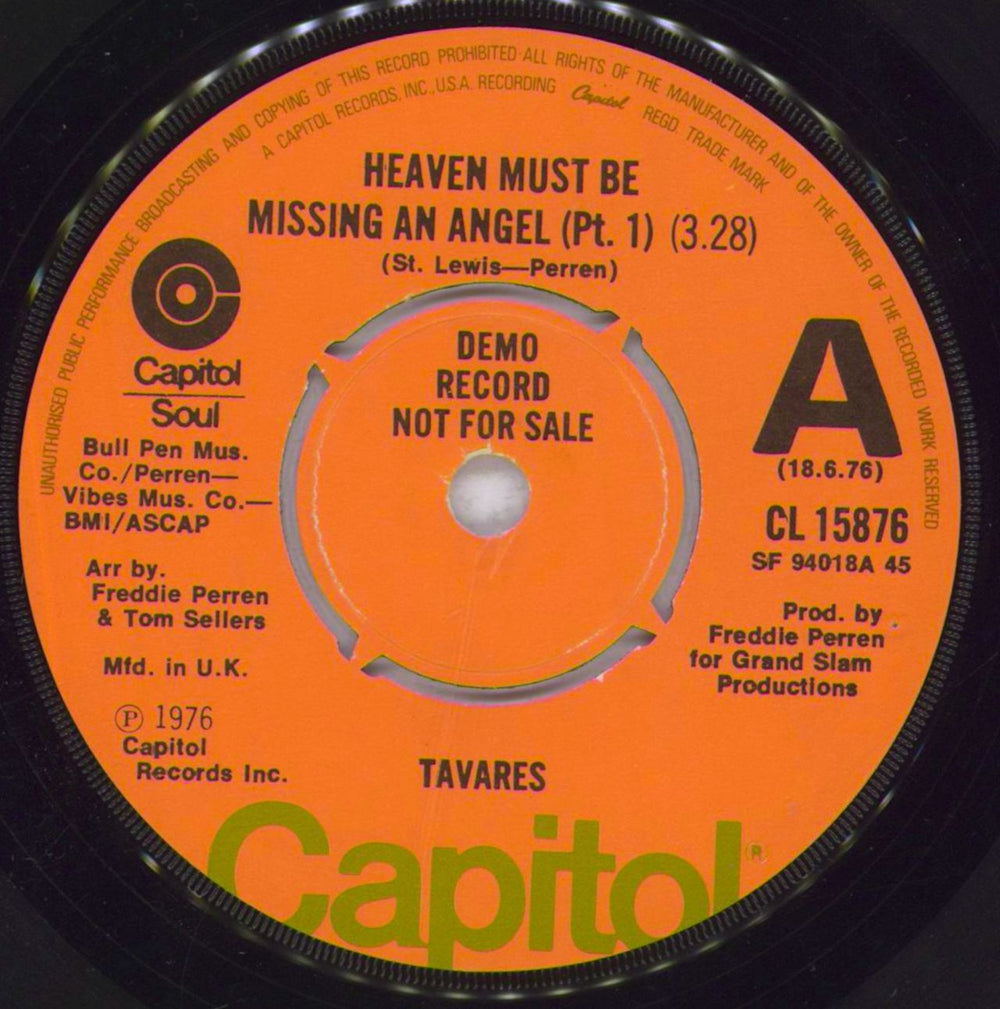 Tavares Heaven Must Be Missing An Angel UK Promo 7" vinyl single (7 inch record / 45) CL15876