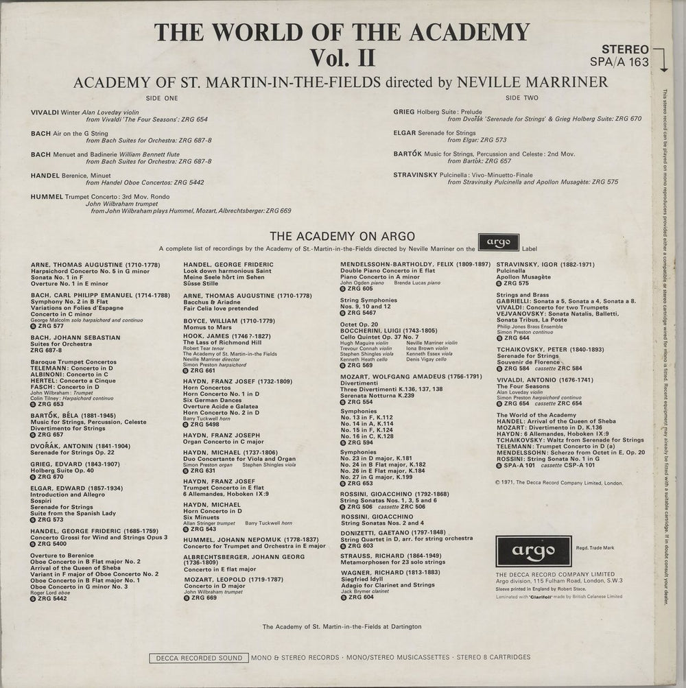 The Academy Of St. Martin-In-The-Fields The World Of The Academy II UK vinyl LP album (LP record)