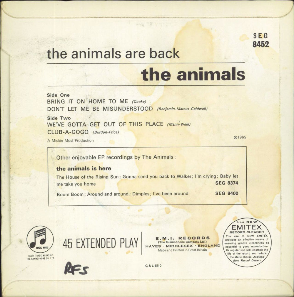 The Animals The Animals Are Back EP - EX UK 7" vinyl single (7 inch record / 45)