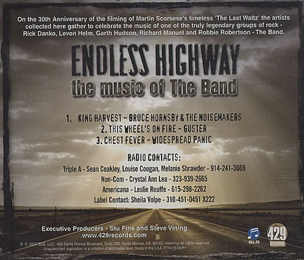 The Band Endless Highway: The Music Of The Band US Promo CD single (CD5 / 5") T-BC5EN400869