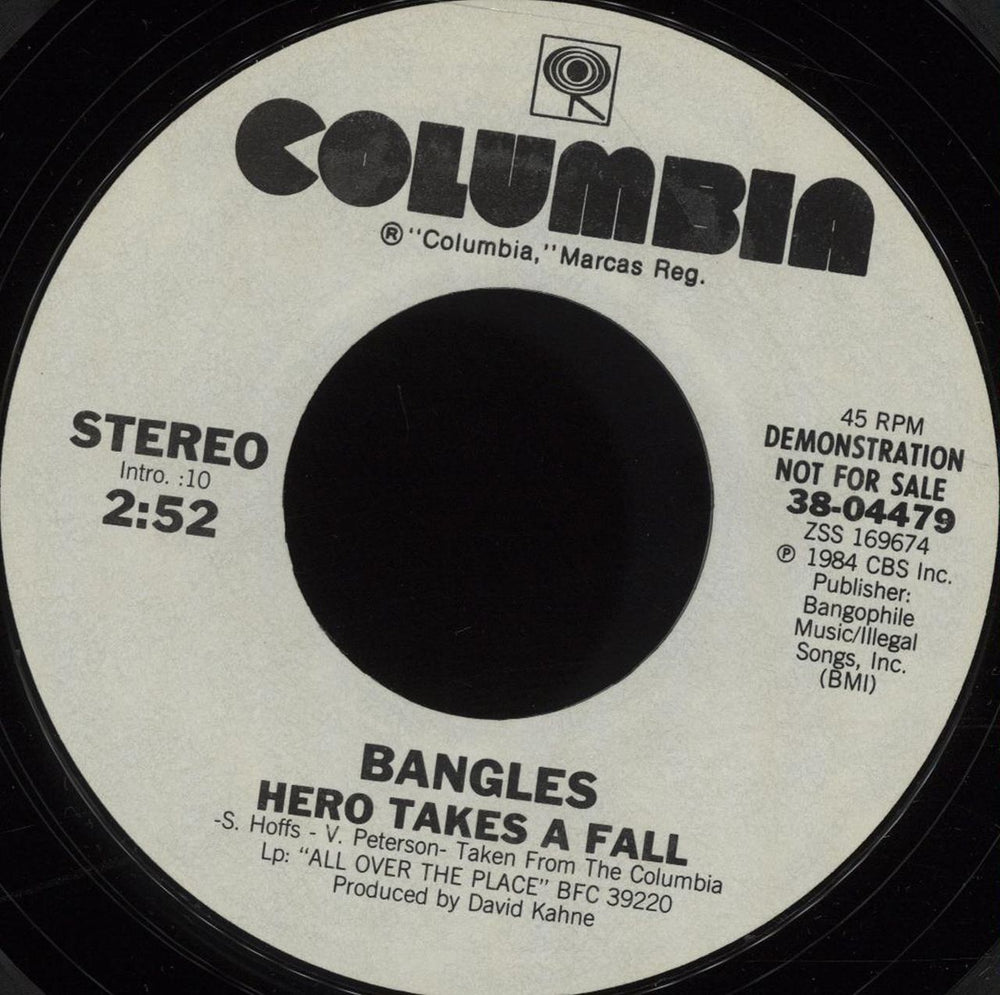 The Bangles Hero Takes A Fall US Promo 7" vinyl single (7 inch record / 45)