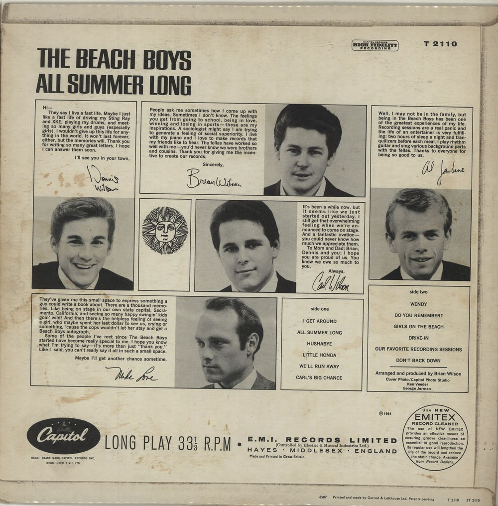 The Beach Boys All Summer Long - 1st - VG UK vinyl LP album (LP record) BBOLPAL683222