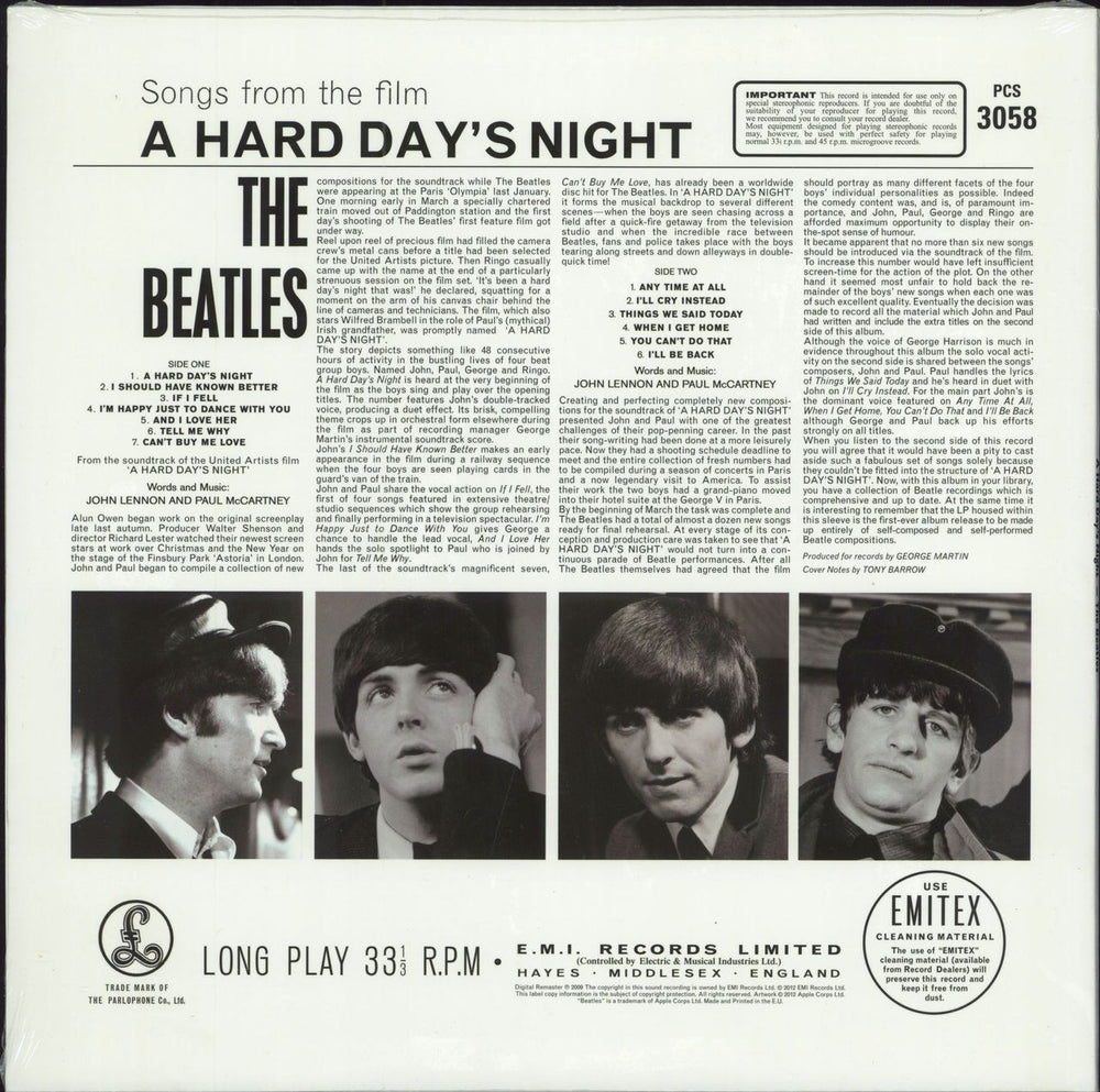 The Beatles A Hard Day's Night - Remastered 180 Gram - Sealed UK vinyl LP album (LP record) 094638241317