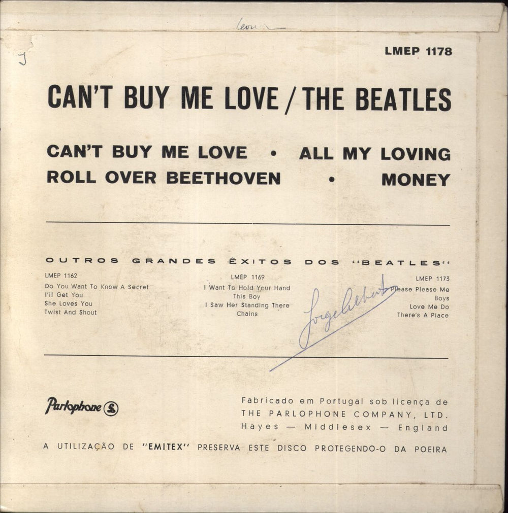 The Beatles Can't Buy Me Love EP Danish 7" vinyl single (7 inch record / 45)