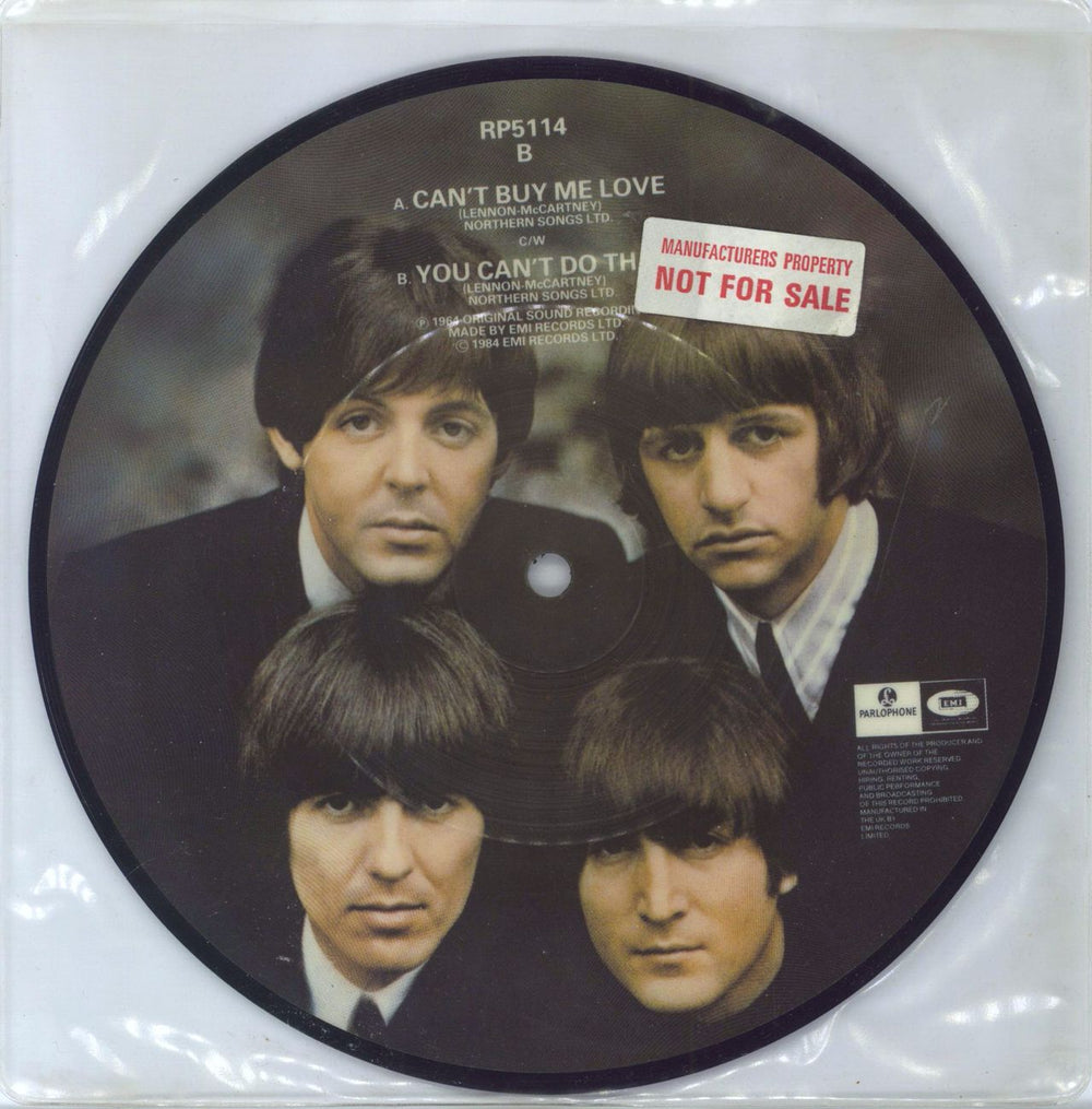 The Beatles Can't Buy Me Love + Manufacturers Property UK 7" vinyl picture disc (7 inch picture disc single) BTL7PCA792783