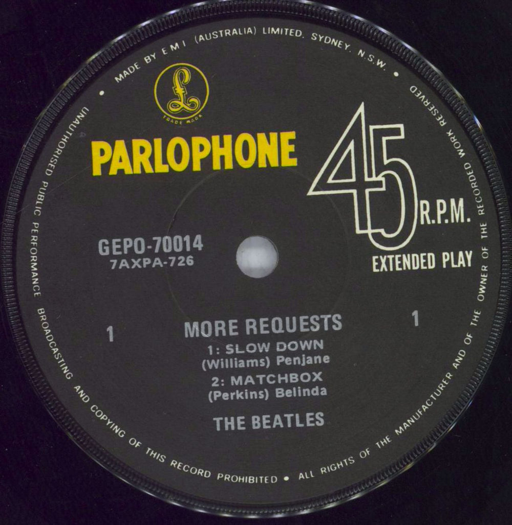 The Beatles More Requests! - 70s - EX Australian 7" vinyl single (7 inch record / 45) BTL07MO500957