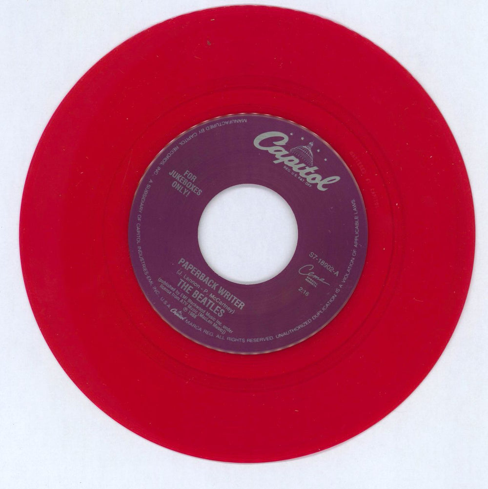 The Beatles Paperback Writer - Red Vinyl - Jukebox US 7" vinyl single (7 inch record / 45) S7-18902
