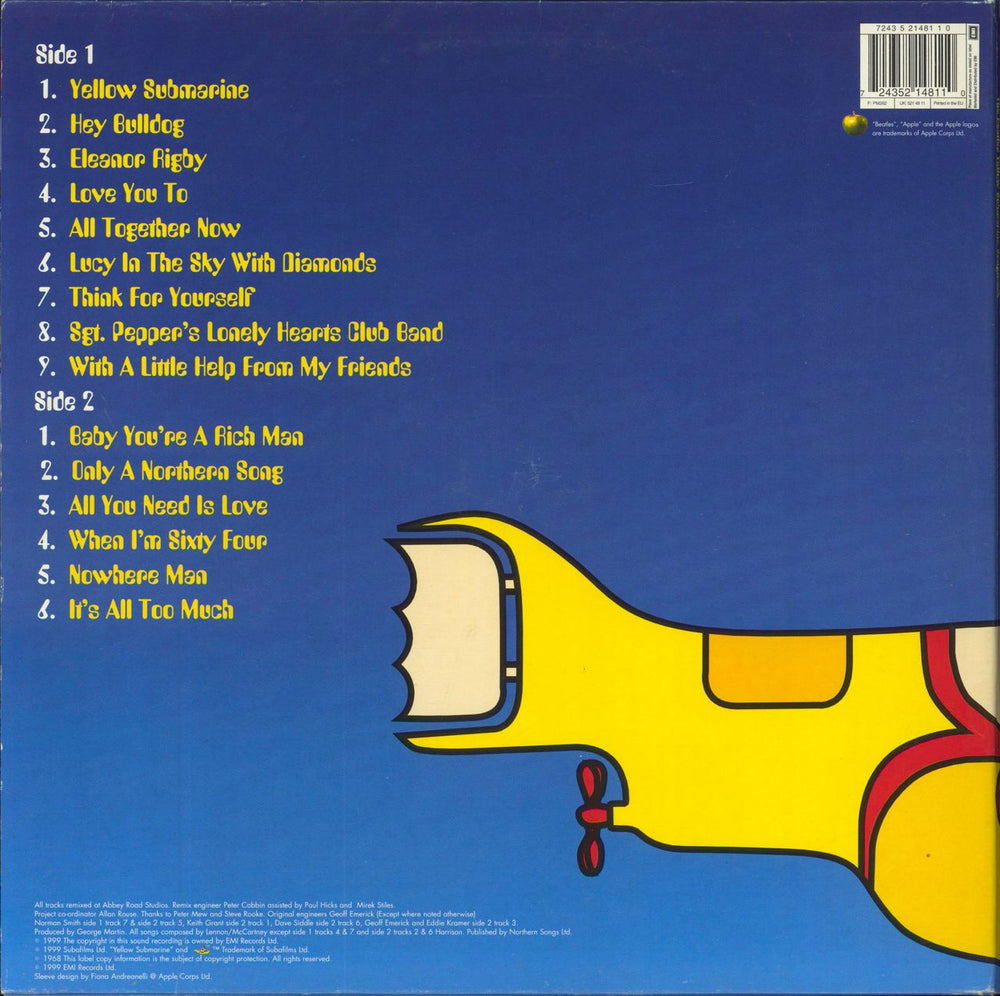 The Beatles Yellow Submarine Soundtrack - Yellow Vinyl - VG UK vinyl LP album (LP record) 724352148110