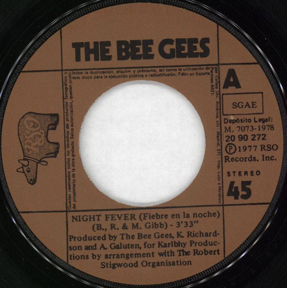 The Bee Gees Fiebre En La Noche Spanish 7" vinyl single (7 inch record / 45) BGE07FI727406