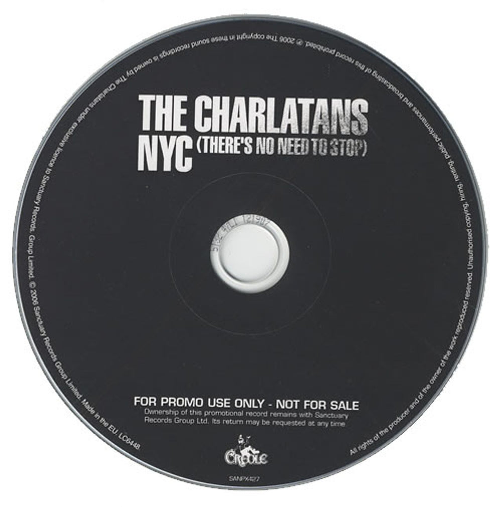 The Charlatans (UK) NYC (There's No Need To Stop) UK Promo CD-R acetate CHACRNY472169