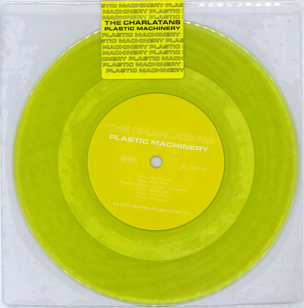 The Charlatans (UK) Plastic Machinery - Yellow vinyl UK 7" vinyl single (7 inch record / 45) 538291561