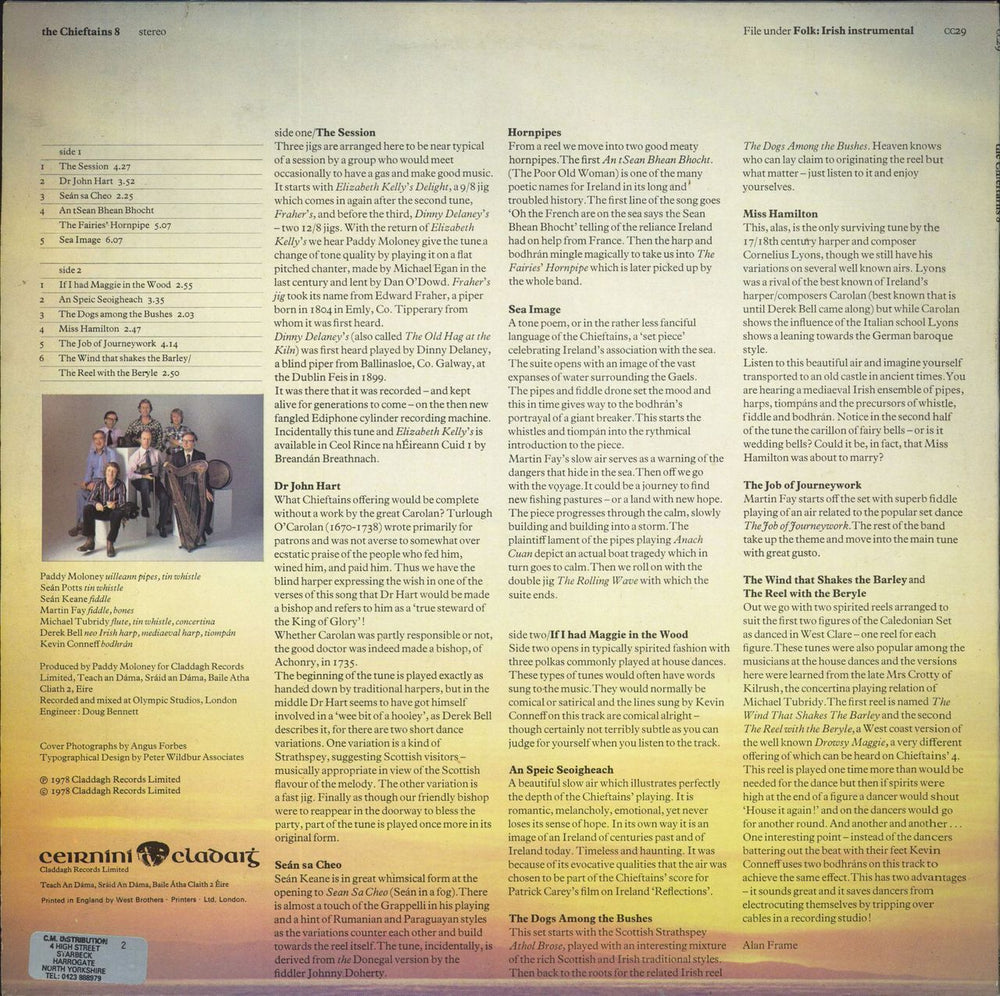 The Chieftains The Chieftains 8 Irish vinyl LP album (LP record)