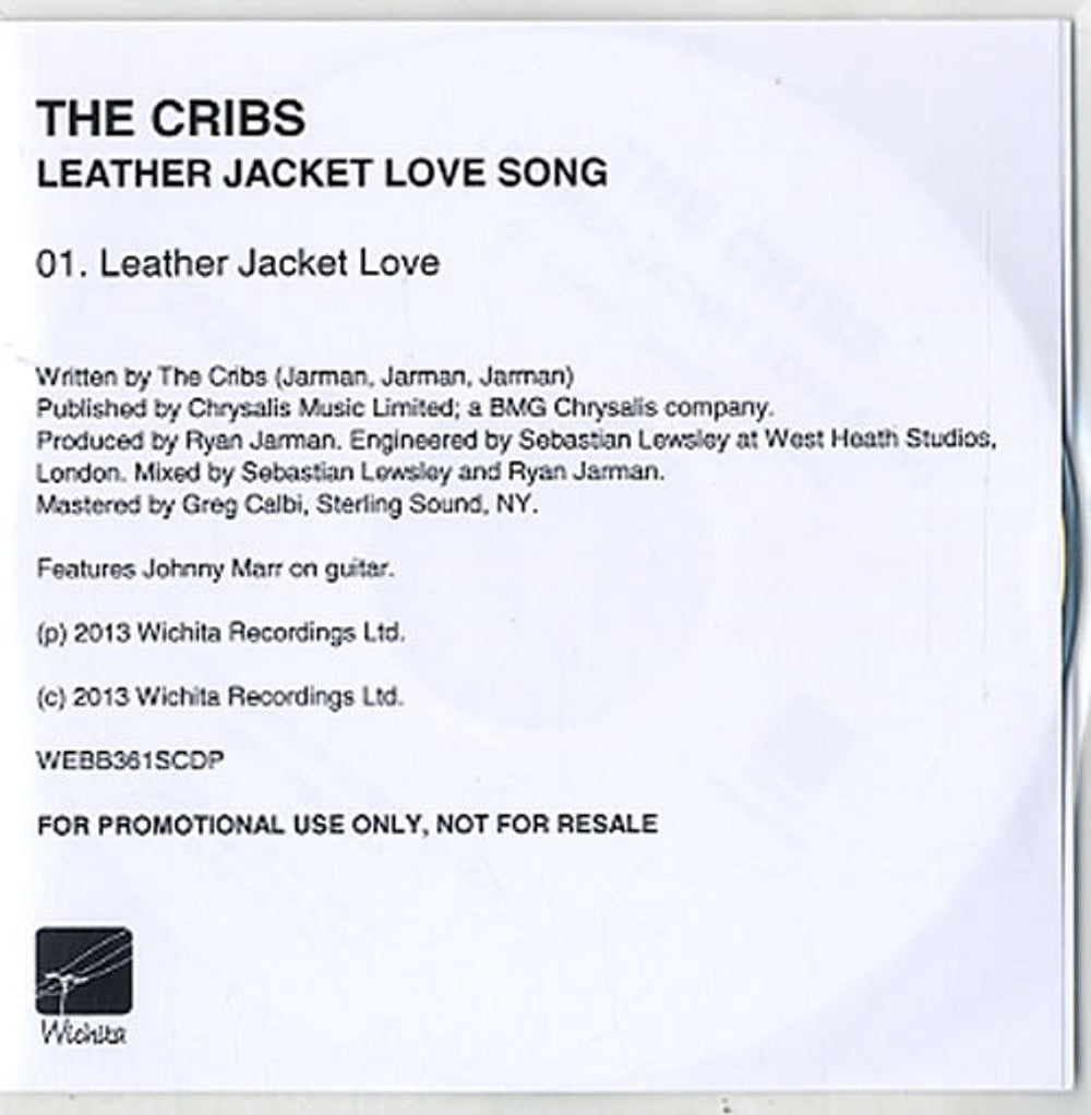 The Cribs Leather Jacket Love Song UK Promo CD-R acetate WEBB361SCDP