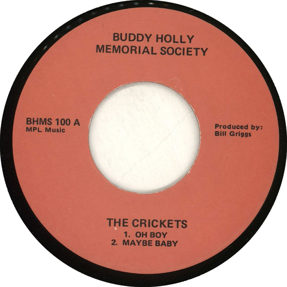 The Crickets Buddy Holly Memorial Society US 7" vinyl single (7 inch record / 45) BHMS100