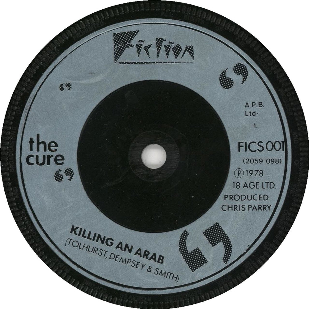 The Cure Killing An Arab - Light Blue Injection UK 7" vinyl single (7 inch record / 45) CUR07KI02932