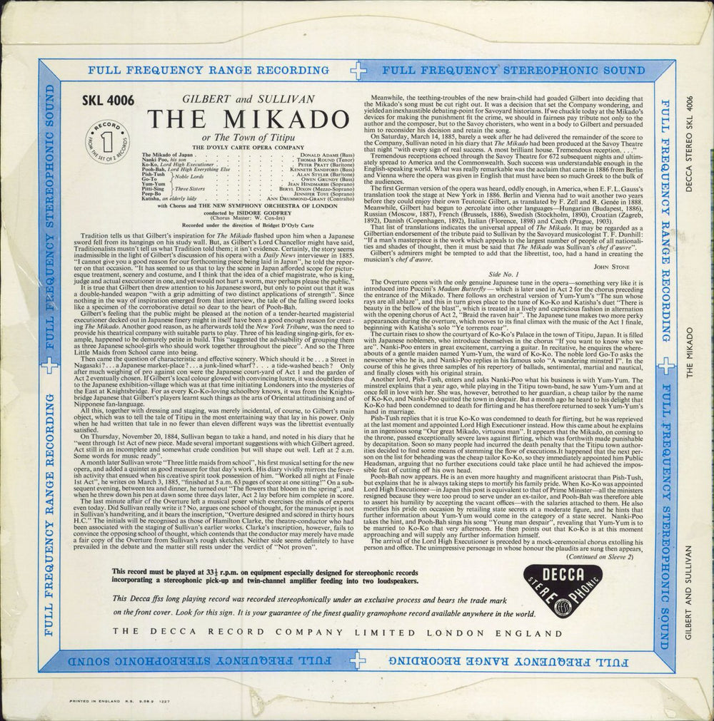 The D'Oyly Carte Opera Company The Mikado UK 2-LP vinyl record set (Double LP Album) 2EP2LTH785158