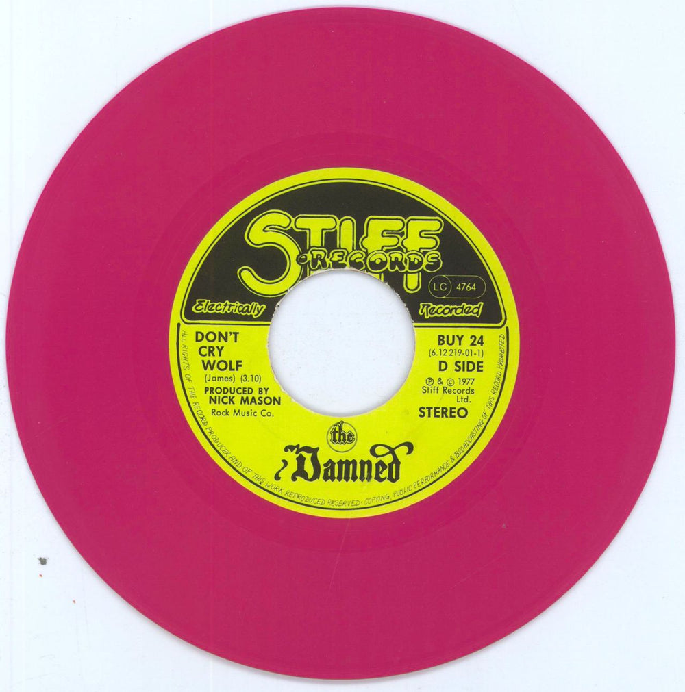 The Damned Don't Cry Wolf - Pink vinyl UK 7" vinyl single (7 inch record / 45) BUY24