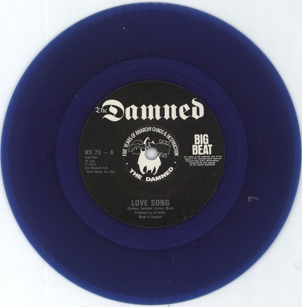 The Damned Love Song - Complete Set of Three Picture Sleeves - Blue Vinyl UK 7" vinyl single (7 inch record / 45) DAM07LO807375